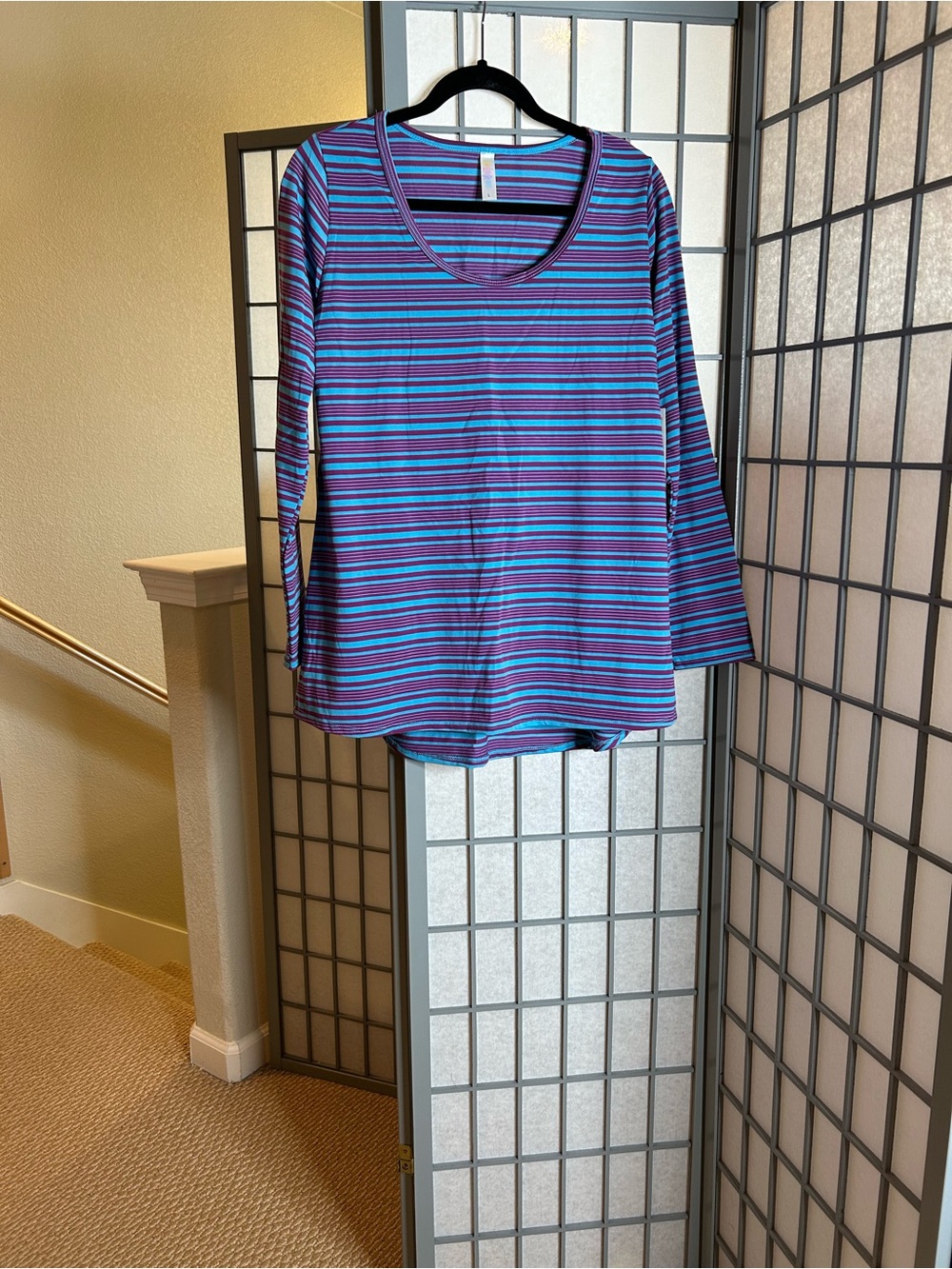 NWT LuLaRoe Lynnae Long Sleeve Scoop Neck Top - Blue & Purple Stripes
